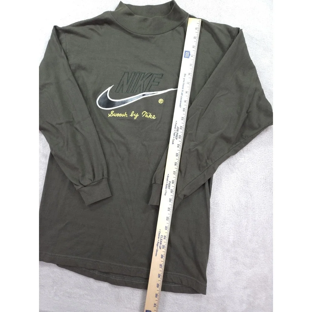Vintage Nike T Shirt Mens Large 90s Swoosh Mock Neck Long Sleeve Embroidered